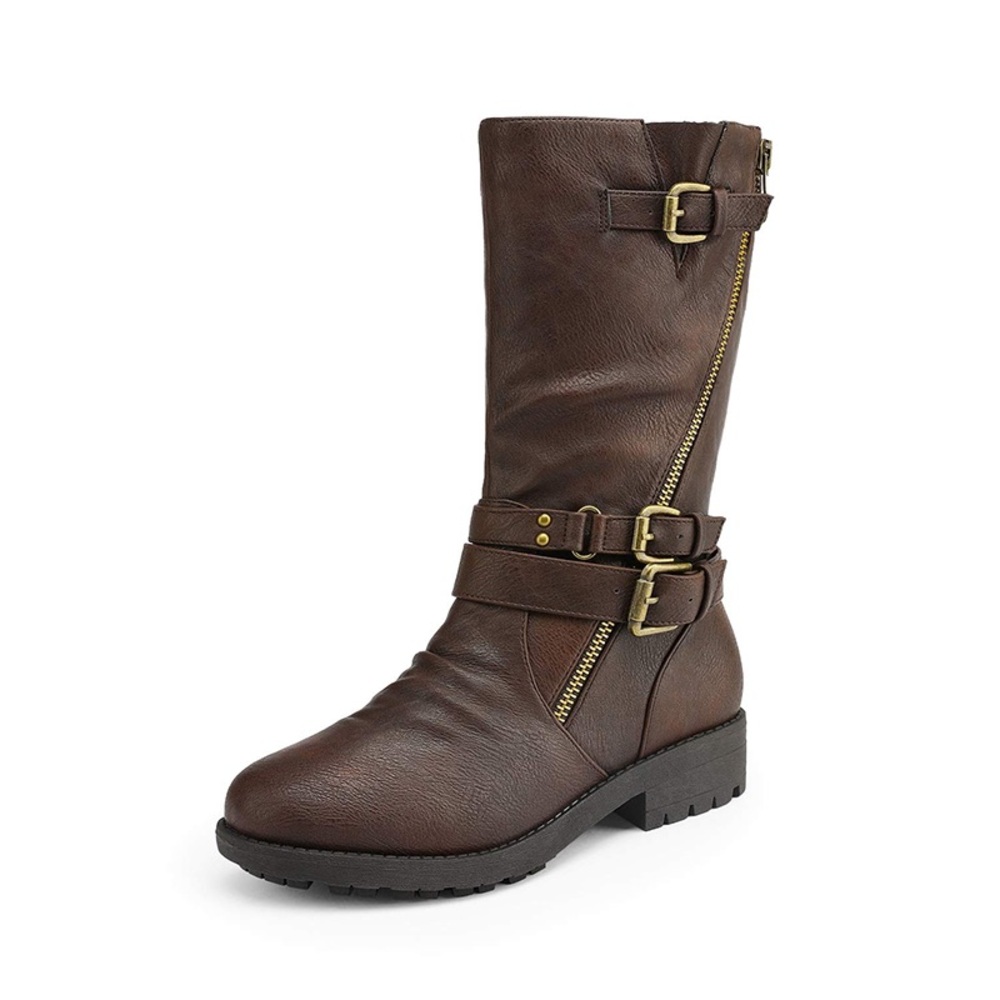 Dream Pairs Brown Combat Boots with Buckles